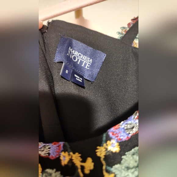 NWOT Size 6 Marchese Notte  Metallic Black & Floral Embroidered Tulle Gown - Picture 9 of 16